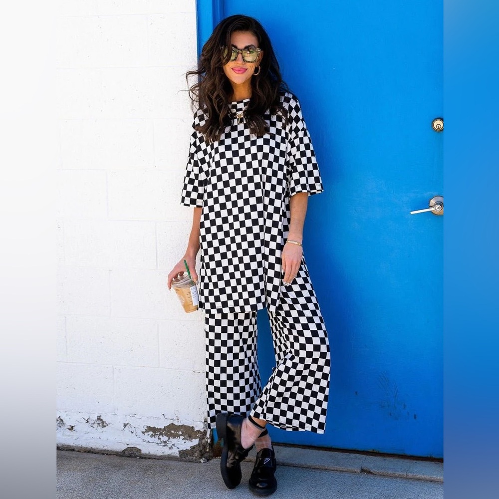 Dressed in LaLa Lex Ribbed Playsuit in Black and White Checkerboard